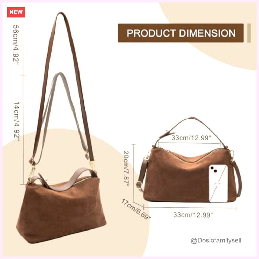 Suede Crossbody Bag Adjustable Strap Shoulder Tote Handbag - Picture 4 of 7